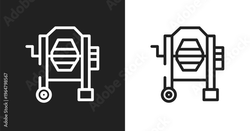 Concrete mixer tool icon. Linear black, white icon from construction collection. Outline concrete mixer tool vector. Thin line symbol isolated on white and black background