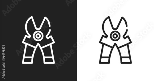 Mower scissor icon. Linear black, white icon from do it yourself collection. Outline mower scissor vector. Thin line symbol isolated on white and black background