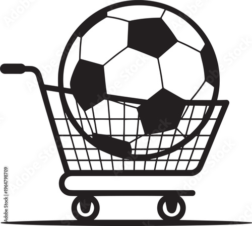Soccer ball in shopping cart black illustration sports shopping concept