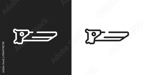 Carpenter saw icon. Linear black, white icon from toolbox collection. Outline carpenter saw vector. Thin line symbol isolated on white and black background