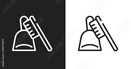 Dustpan and brush icon. Linear black, white icon from toolbox collection. Outline dustpan and brush vector. Thin line symbol isolated on white and black background