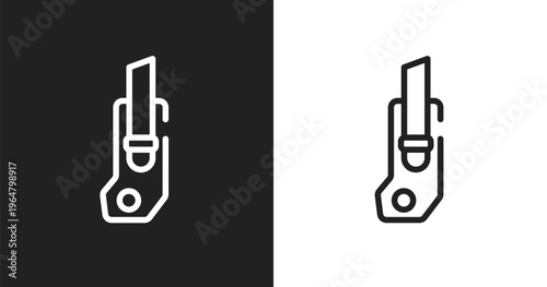 Carpenter cutter icon. Linear black, white icon from toolbox collection. Outline carpenter cutter vector. Thin line symbol isolated on white and black background