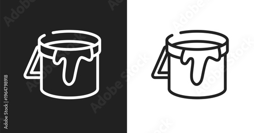 Open paint bucket icon. Linear black, white icon from toolbox collection. Outline open paint bucket vector. Thin line symbol isolated on white and black background