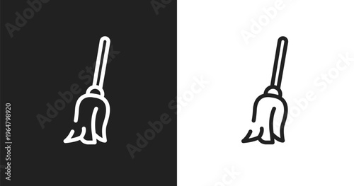 Cleaning mop icon. Linear black, white icon from toolbox collection. Outline cleaning mop vector. Thin line symbol isolated on white and black background