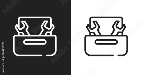 Nuts and bolts icon. Linear black, white icon from toolbox collection. Outline nuts and bolts vector. Thin line symbol isolated on white and black background