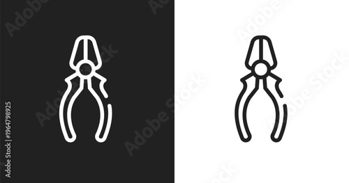 Repair pliers icon. Linear black, white icon from toolbox collection. Outline repair pliers vector. Thin line symbol isolated on white and black background