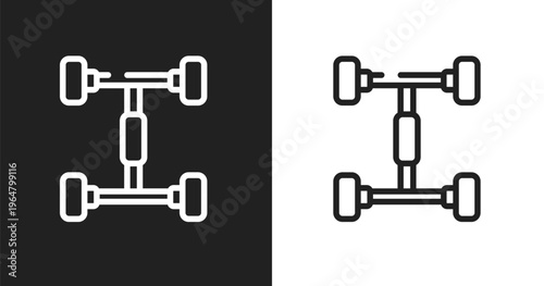 Chassis icon. Linear black, white icon from car repair collection. Outline chassis vector. Thin line symbol isolated on white and black background