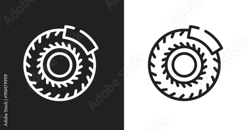Brake disc icon. Linear black, white icon from car repair collection. Outline brake disc vector. Thin line symbol isolated on white and black background