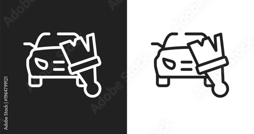Car painting icon. Linear black, white icon from car repair collection. Outline car painting vector. Thin line symbol isolated on white and black background