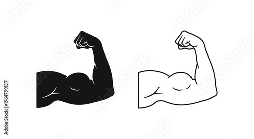 Flexed biceps black and white illustration Vector
