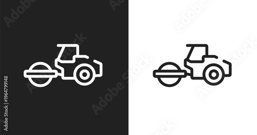 Steamroller icon. Linear black, white icon from construction collection. Outline steamroller vector. Thin line symbol isolated on white and black background