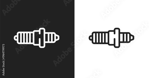 Spark plug icon. Linear black, white icon from car parts collection. Outline spark plug vector. Thin line symbol isolated on white and black background
