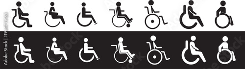 Accessibility Icon: Simple and clean silhouettes depicting wheelchair users, a visual representation of accessibility and inclusion, promoting equal access.