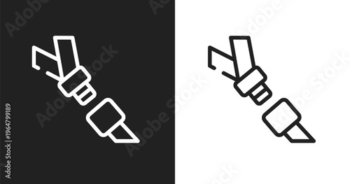 Seatbelt icon. Linear black, white icon from car parts collection. Outline seatbelt vector. Thin line symbol isolated on white and black background