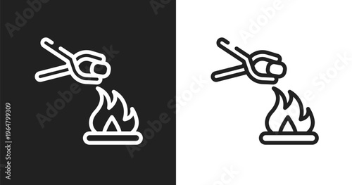 Furnace icon. Linear black, white icon from mining and crafting collection. Outline furnace vector. Thin line symbol isolated on white and black background