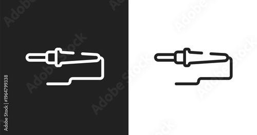 Soldering icon. Linear black, white icon from construction and tools collection. Outline soldering vector. Thin line symbol isolated on white and black background