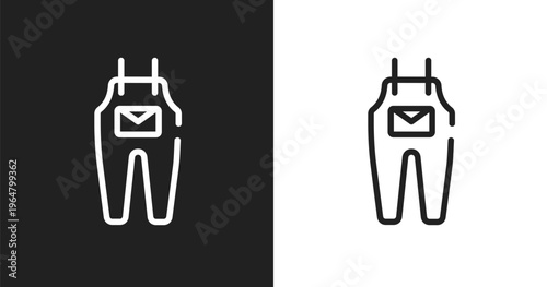 Jumpsuit icon. Linear black, white icon from carpentry collection. Outline jumpsuit vector. Thin line symbol isolated on white and black background