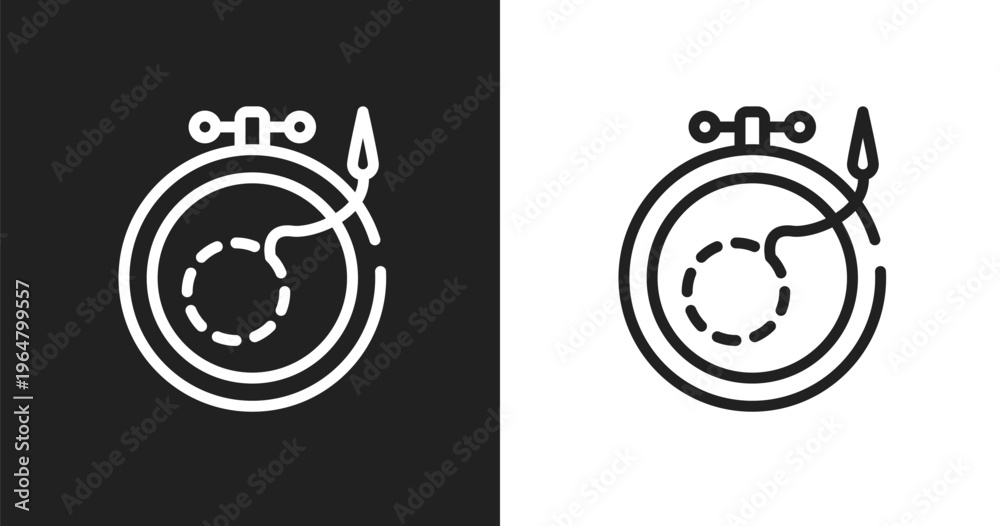 Fototapeta premium Embroidery icon. Linear black, white icon from fashion design collection. Outline embroidery vector. Thin line symbol isolated on white and black background