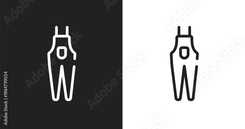 Overalls icon. Linear black, white icon from fashion design collection. Outline overalls vector. Thin line symbol isolated on white and black background