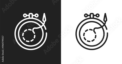 Embroidery icon. Linear black, white icon from fashion design collection. Outline embroidery vector. Thin line symbol isolated on white and black background