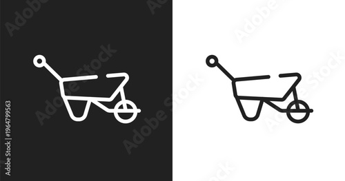Barrow icon. Linear black, white icon from construction collection. Outline barrow vector. Thin line symbol isolated on white and black background