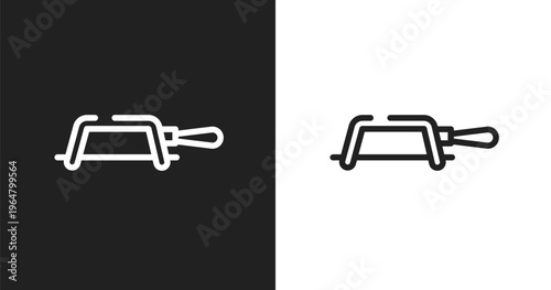 Fretsaw icon. Linear black, white icon from construction collection. Outline fretsaw vector. Thin line symbol isolated on white and black background