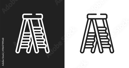 Stepladder icon. Linear black, white icon from construction collection. Outline stepladder vector. Thin line symbol isolated on white and black background