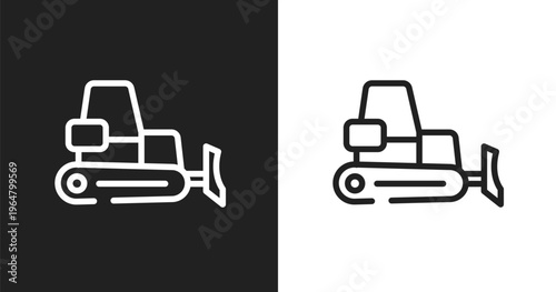 Dozer icon. Linear black, white icon from construction collection. Outline dozer vector. Thin line symbol isolated on white and black background
