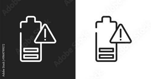 Empty battery icon. Linear black, white icon from electrician tools collection. Outline empty battery vector. Thin line symbol isolated on white and black background