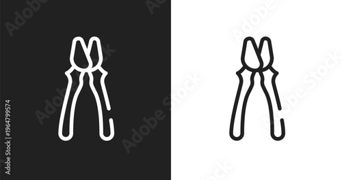 Clamps icon. Linear black, white icon from electrician tools collection. Outline clamps vector. Thin line symbol isolated on white and black background