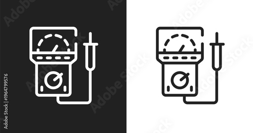 Electric meter icon. Linear black, white icon from electrician tools collection. Outline electric meter vector. Thin line symbol isolated on white and black background
