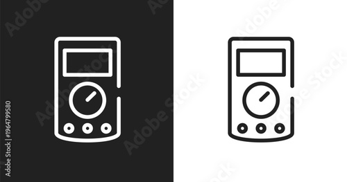 Ammeter icon. Linear black, white icon from electrician tools collection. Outline ammeter vector. Thin line symbol isolated on white and black background