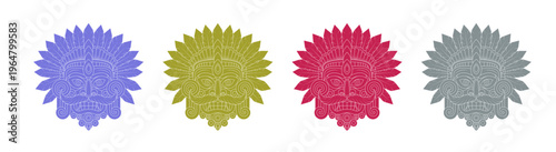 Aztec Mask Silhouette Set Colorful Tribal Vector Illustration Collection