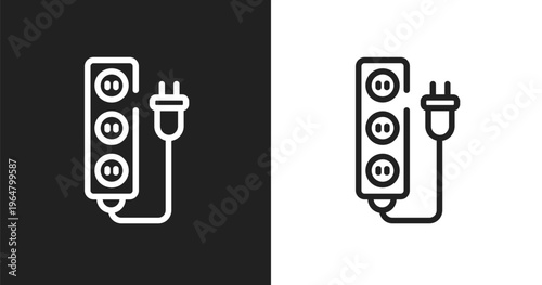 Extension cord icon. Linear black, white icon from electrician tools collection. Outline extension cord vector. Thin line symbol isolated on white and black background