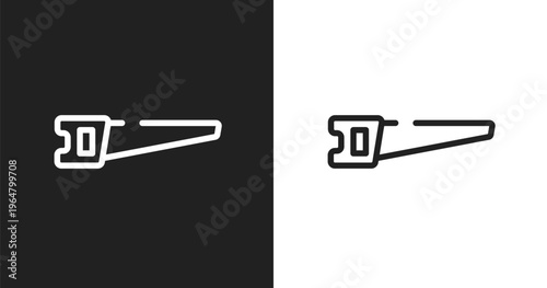Hacksaw icon. Linear black, white icon from tools collection. Outline hacksaw vector. Thin line symbol isolated on white and black background