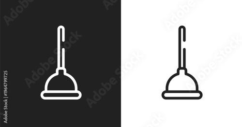 Plunger icon. Linear black, white icon from tools collection. Outline plunger vector. Thin line symbol isolated on white and black background