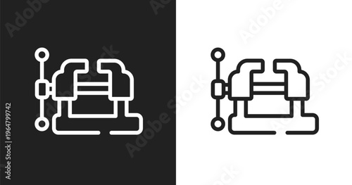 Vice icon. Linear black, white icon from carpentry collection. Outline vice vector. Thin line symbol isolated on white and black background
