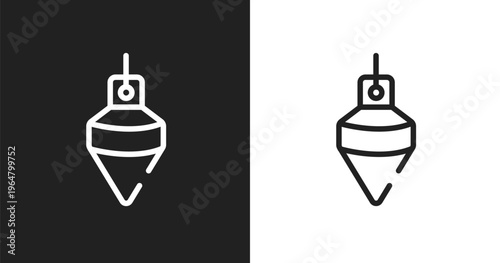 Plumb bob icon. Linear black, white icon from carpentry collection. Outline plumb bob vector. Thin line symbol isolated on white and black background
