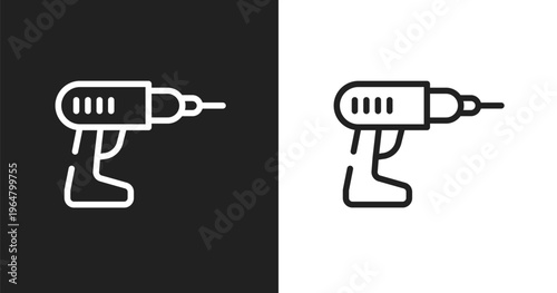 Hand drill icon. Linear black, white icon from carpentry collection. Outline hand drill vector. Thin line symbol isolated on white and black background
