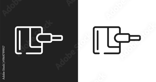 Power adapter icon. Linear black, white icon from apple devices collection. Outline power adapter vector. Thin line symbol isolated on white and black background