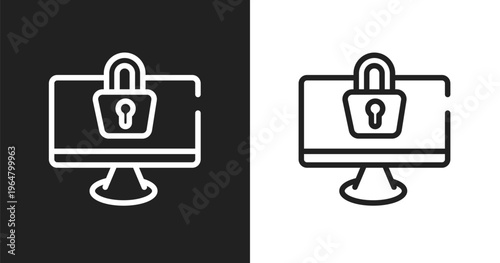 Monitor locked icon. Linear black, white icon from computer devices collection. Outline monitor locked vector. Thin line symbol isolated on white and black background