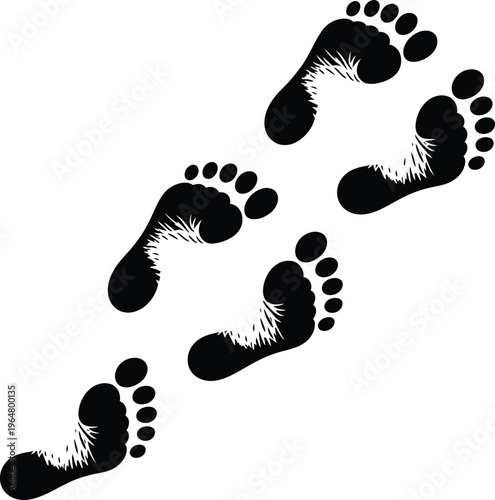 Human footprints silhouette trail vector illustration barefoot steps path black foot marks isolated tracking walking direction pattern design,