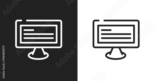 Monitor with text icon. Linear black, white icon from responsive web collection. Outline monitor with text vector. Thin line symbol isolated on white and black background