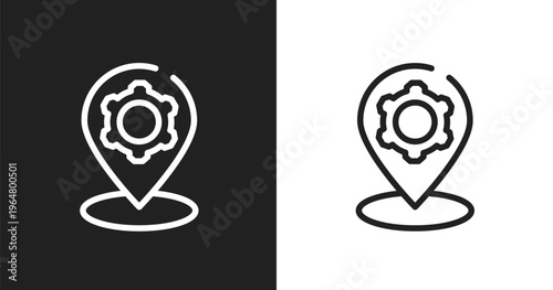 Location settings icon. Linear black, white icon from computer and media collection. Outline location settings vector. Thin line symbol isolated on white and black background