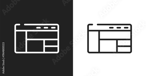 Window with sections icon. Linear black, white icon from computer and media collection. Outline window with sections vector. Thin line symbol isolated on white and black background