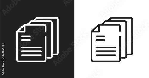Silhouette with document icon. Linear black, white icon from computer and media collection. Outline silhouette with document icon vector. Thin line symbol for use on web and mobile apps, logo, print