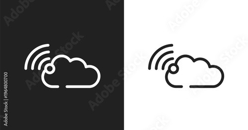 Connected clouds by internet icon. Linear black, white icon from cloud computing collection. Outline connected clouds by internet icon vector. Thin line symbol for use on web and mobile apps, logo,