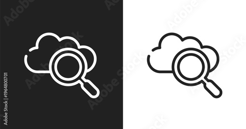 Internet search icon. Linear black, white icon from cloud computing collection. Outline internet search vector. Thin line symbol isolated on white and black background
