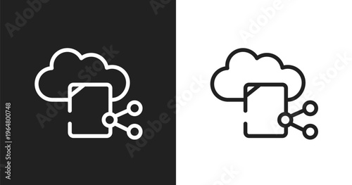 File sharing on internet icon. Linear black, white icon from cloud computing collection. Outline file sharing on internet icon vector. Thin line symbol for use on web and mobile apps, logo, print