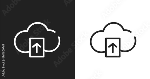 Cloud upload icon. Linear black, white icon from cloud computing collection. Outline cloud upload vector. Thin line symbol isolated on white and black background